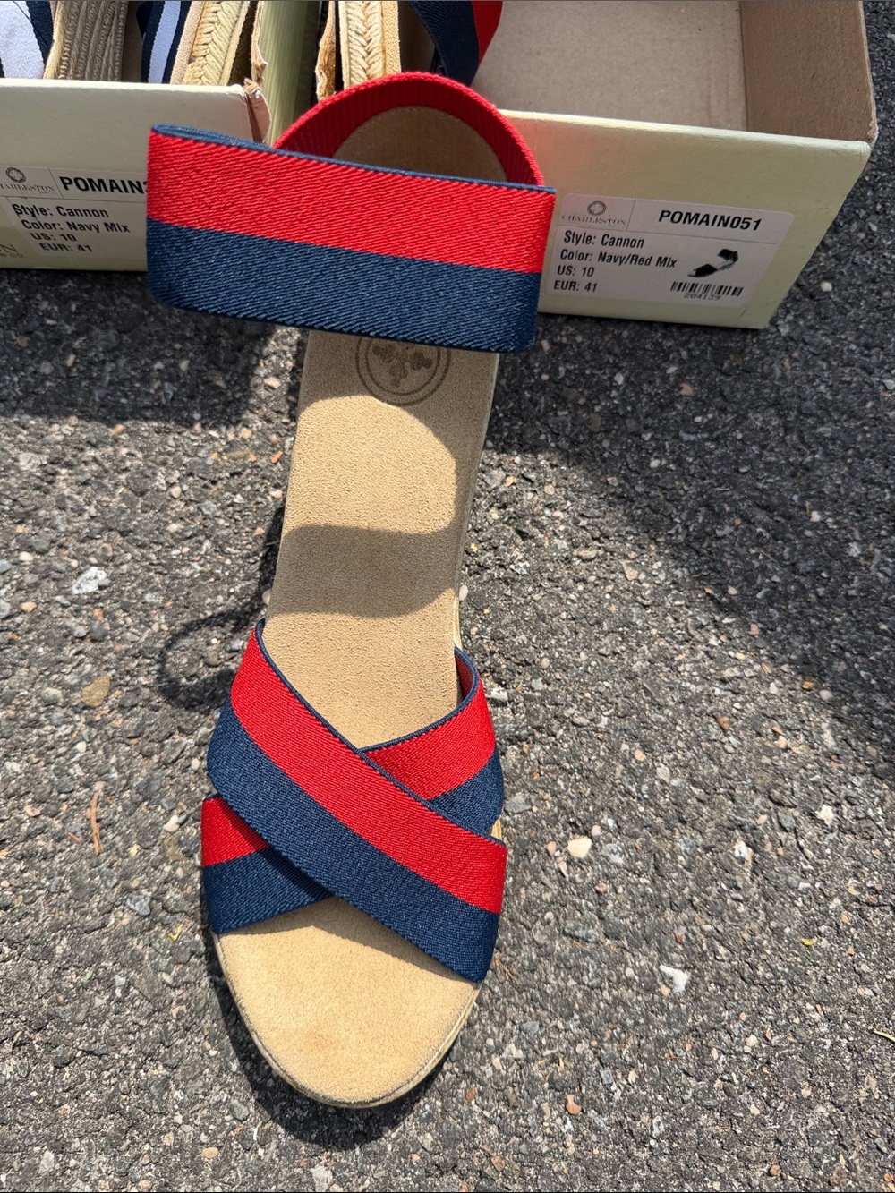 CHARLESTON SHOE CO. Red & Navy Striped Wedge Espadrilles